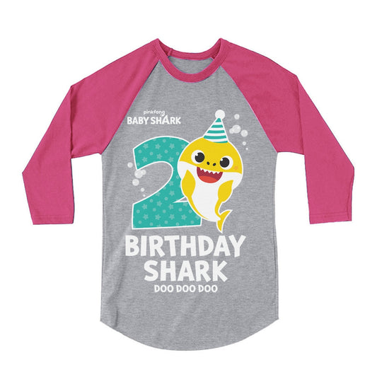 2nd Birthday Baby Shark Shirt 2 Years 3/4 Sleeve Baseball Jersey Toddler Shirt