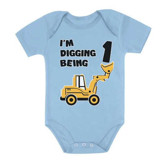 Digging being 1 - 1st Birthday Baby Bodysuit